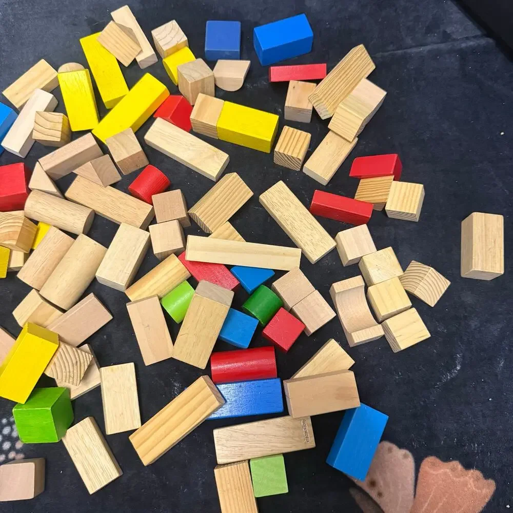 Wooden Blocks Toy Set 100+ Piece Assorted Classic Building Colorful Natural